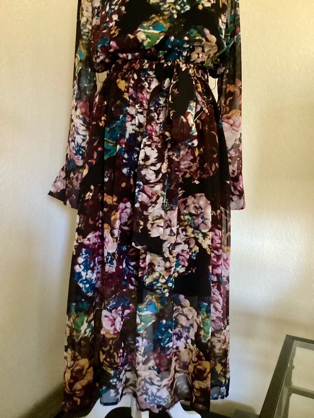 Who What Wear Black & Burgundy Dark Floral Printed Long Sleeve Midi Dress L - Picture 10 of 12